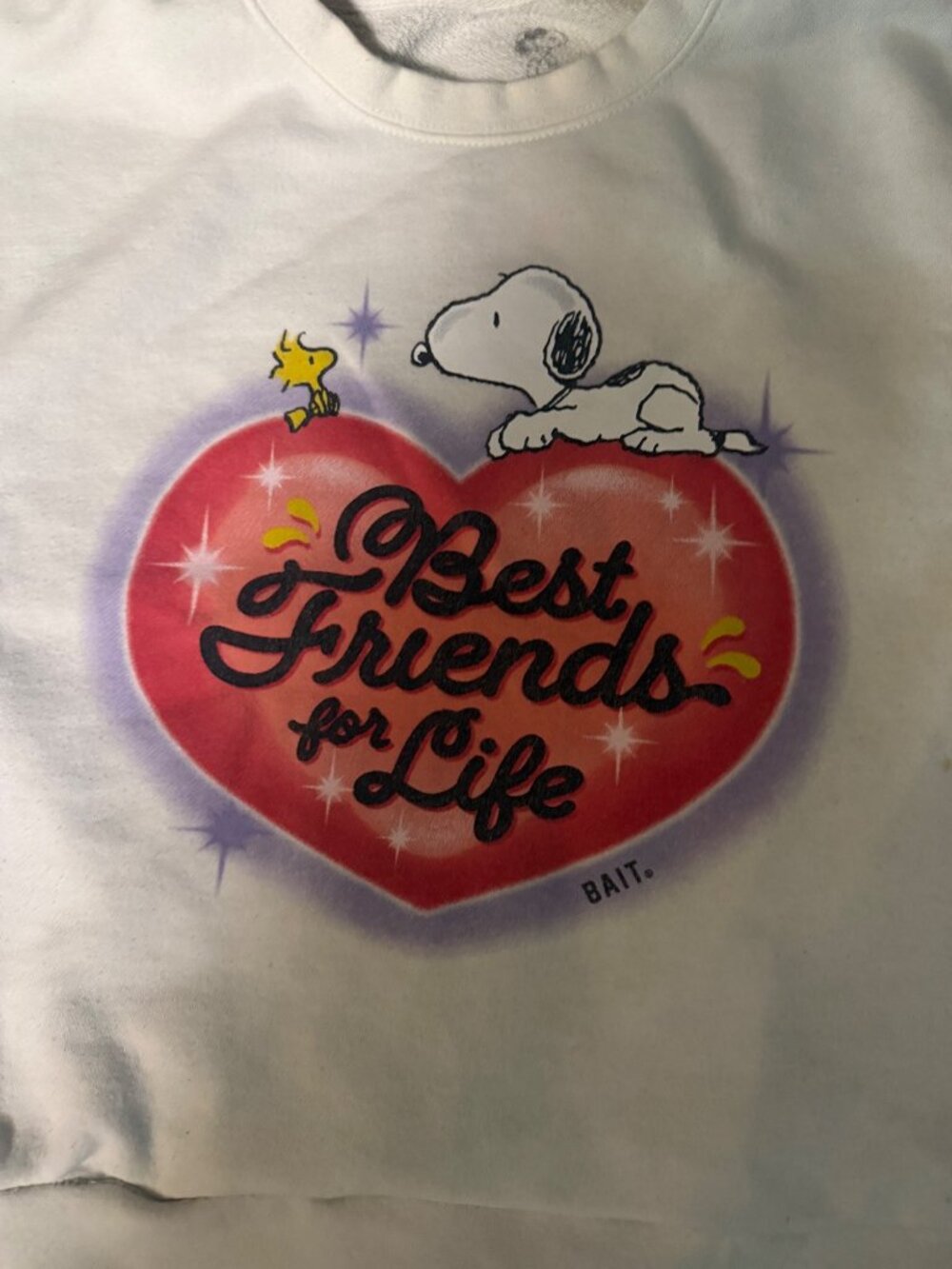 BAIT & Peanuts Snoopy & Woodstock "Best Friends For Life" White Crewneck Sweatsh - Picture 2 of 5